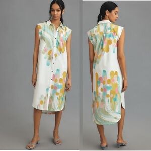 The Lillian Cap-Sleeve Button Front Midi Dress by Maeve